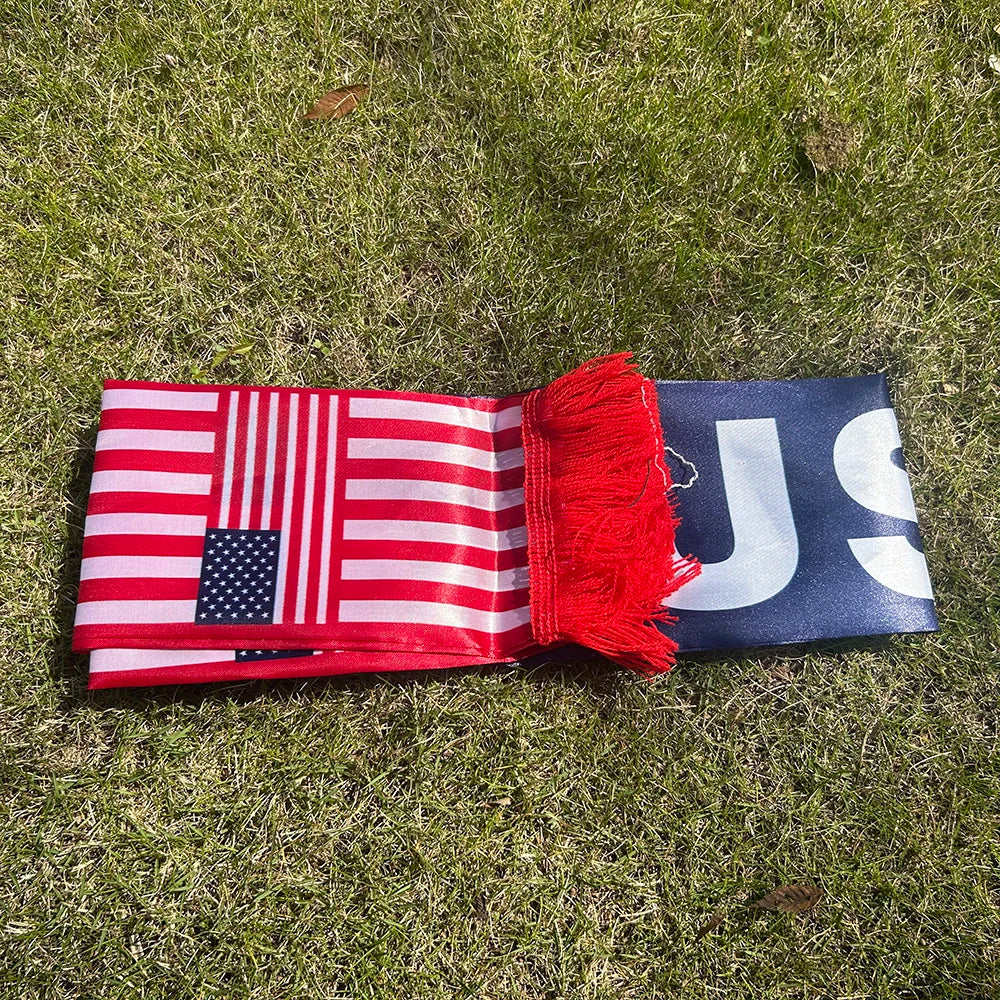 2026 American Scarf 14x135cm Double-sided Printed Satin usa Flag Scarf Tassels Suitable for Football, Sports, Events