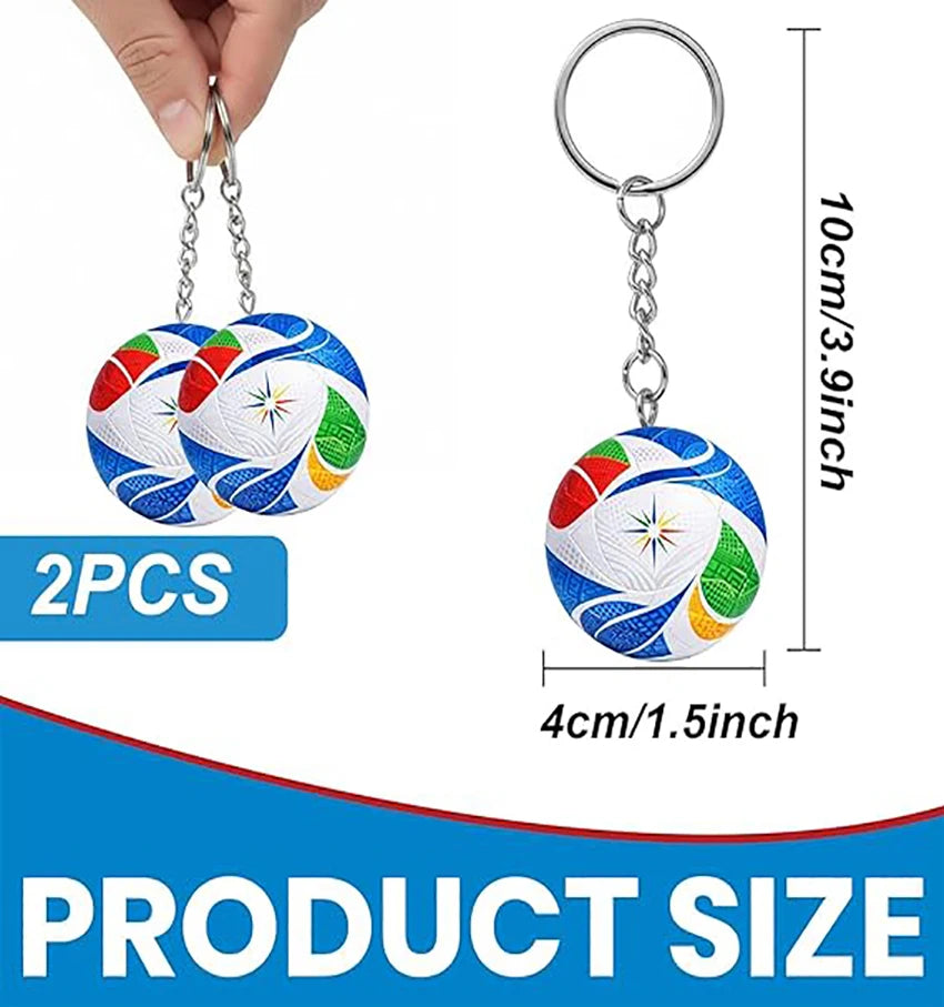 2PCS 1:1 Replica  Soccer Ball Keychain 1.5", Sports Football Pendant for Men Fans Backpack Charm Gift