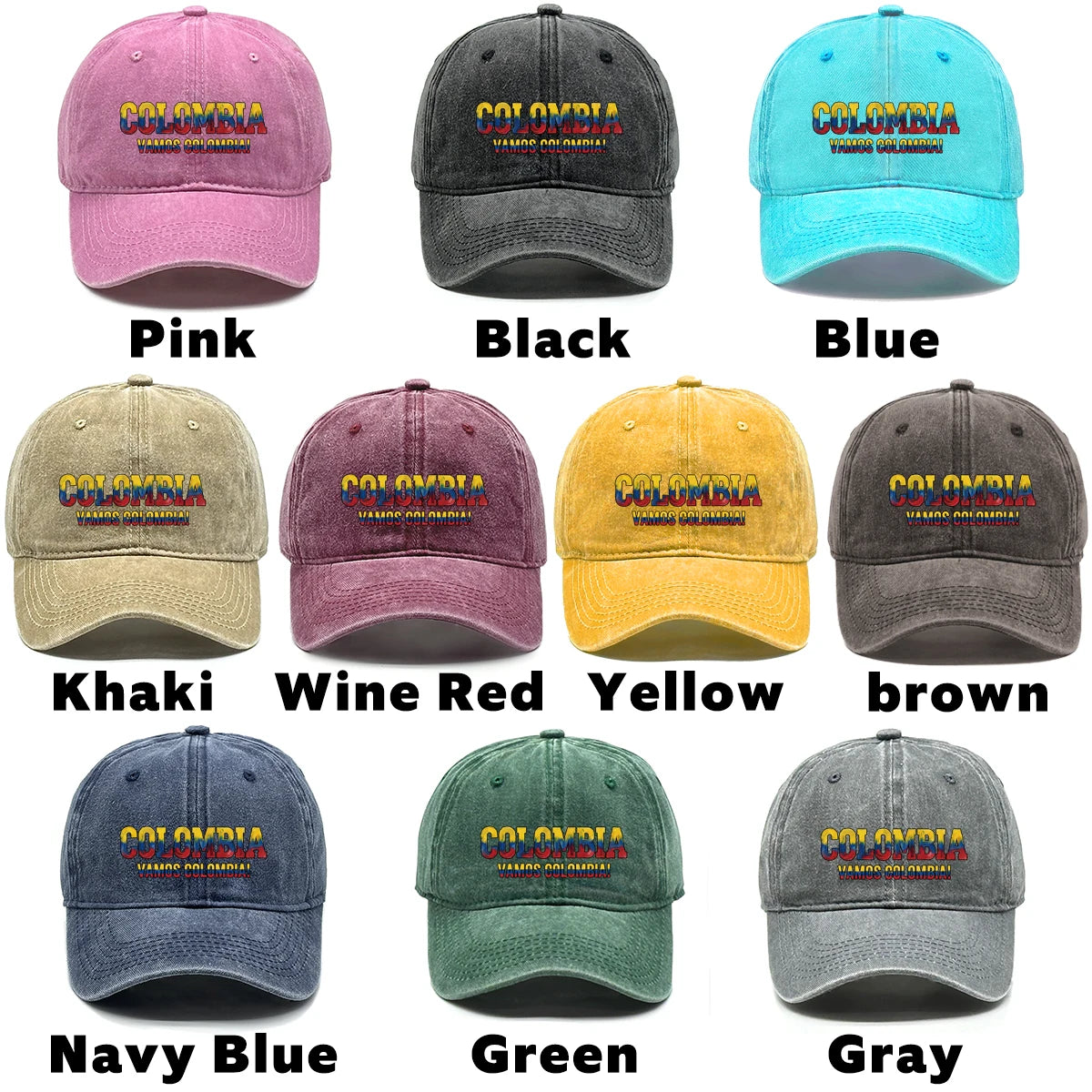 Adjustable Sun Hat With 2026 World Cup "VAMOS COLOMBIA" Printed Snapback Baseball Cap Unisex Solid Color Casual Sports Cap Gifts