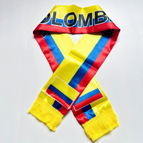 2026 Colombia Scarf 14x135cm Double-sided Printed Satin Columbia Flag Scarf Tassels for Football, Sports, Events