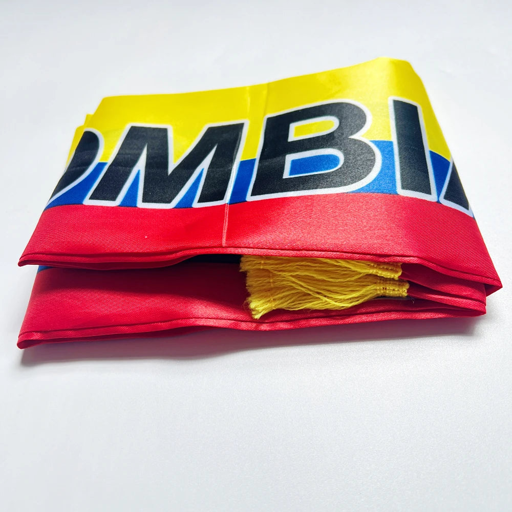 2026 Colombia Scarf 14x135cm Double-sided Printed Satin Columbia Flag Scarf Tassels for Football, Sports, Events