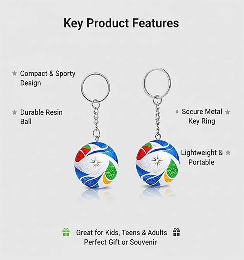 2PCS 1:1 Replica  Soccer Ball Keychain 1.5", Sports Football Pendant for Men Fans Backpack Charm Gift